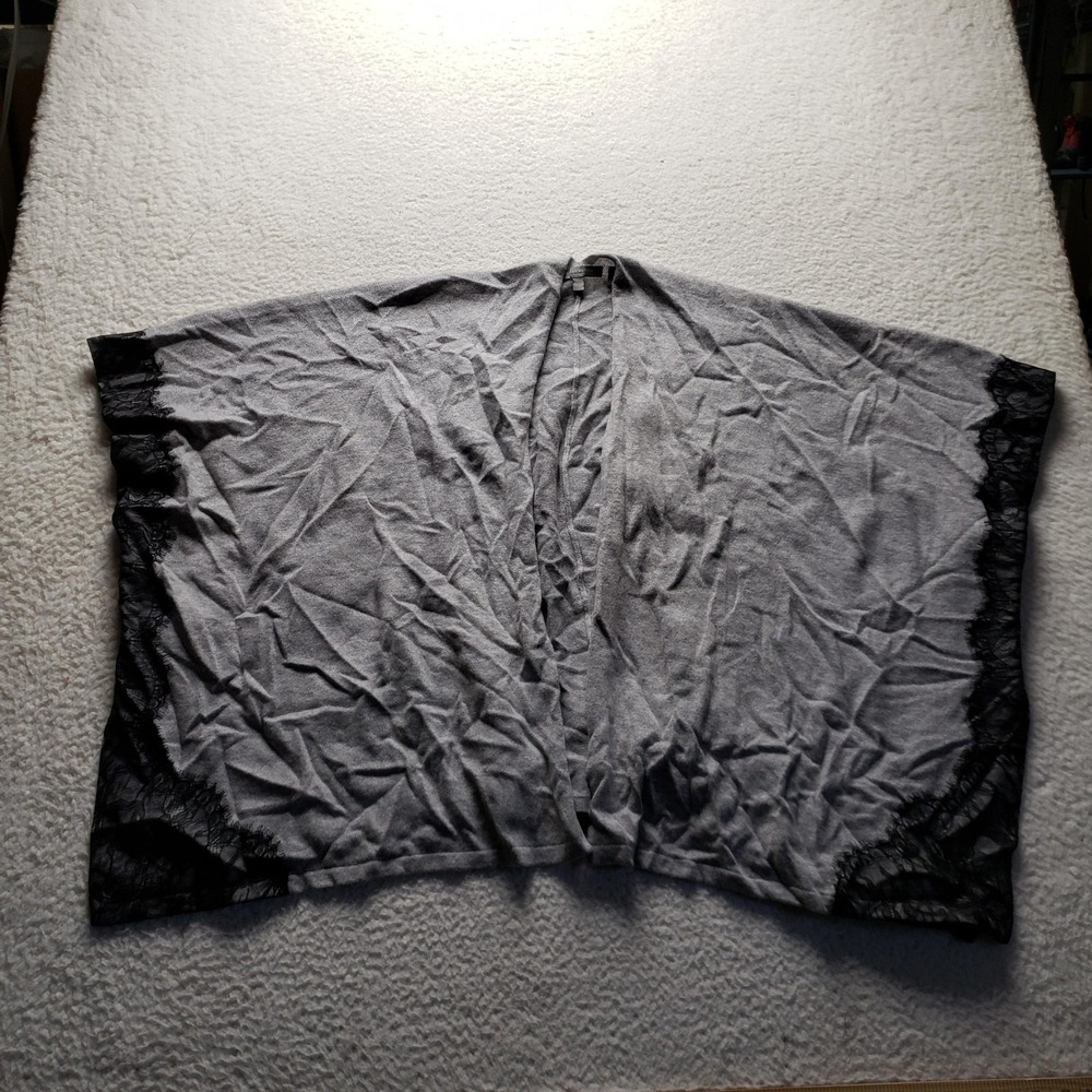 Neiman Marcus Wrap Womens One Size Gray Cashmere Knit Rectangle Lace Shawl Scarf